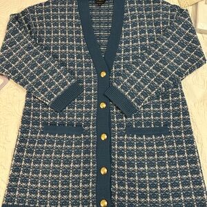 Talbots Blue and Cream Striped Merino Wool Sweater Size Lp